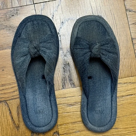 Zara Denim Bow Slide Sandals - Picture 2 of 12